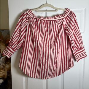 Who What Wear Red and White Striped Off-Shoulder Blouse